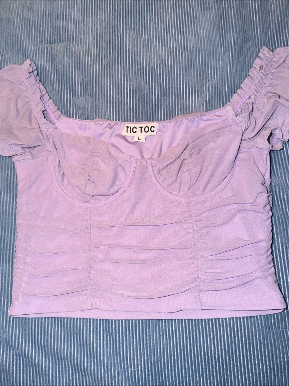 Lavender Ruched Puff Sleeve Crop Top